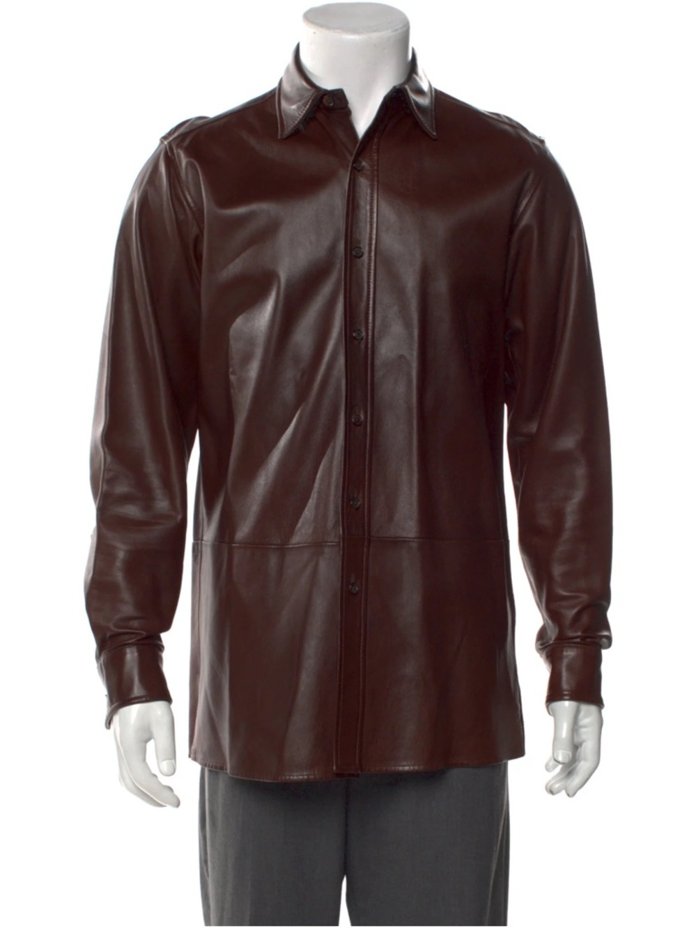 Ralph Lauren Purple Label Chocolate Brown Lambskin Button-Up Shirt Jacket